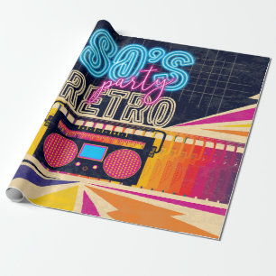 80s, retro music party. Old style poster. Disco fl Wrapping Paper