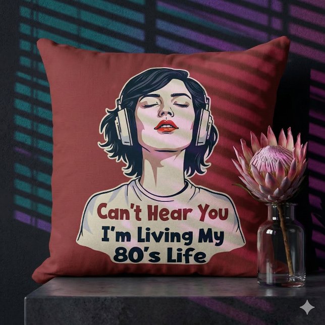 80s Retro Nostalgic Music Lover Throwback Design Cushion (80s Retro Nostalgic Music Lover Throwback Design Throw Pillow Mockup B)