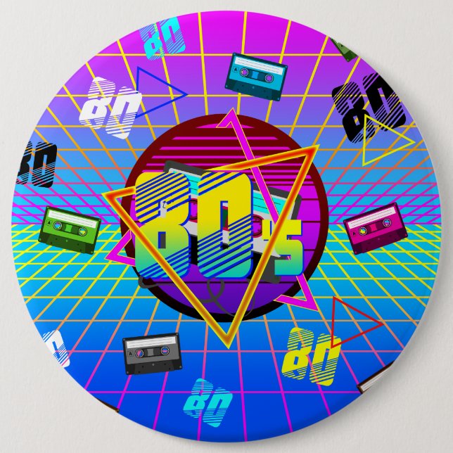 80's RETRO OLD SCHOOL CASSETTE TAPE      6 Cm Round Badge (Front)