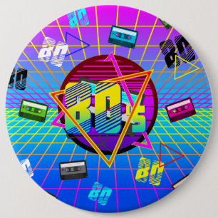 80's RETRO OLD SCHOOL CASSETTE TAPE      6 Cm Round Badge