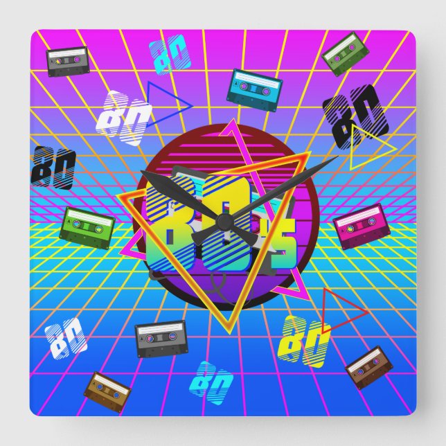 80's RETRO OLD SCHOOL CASSETTE TAPE    Square Wall Clock (Front)