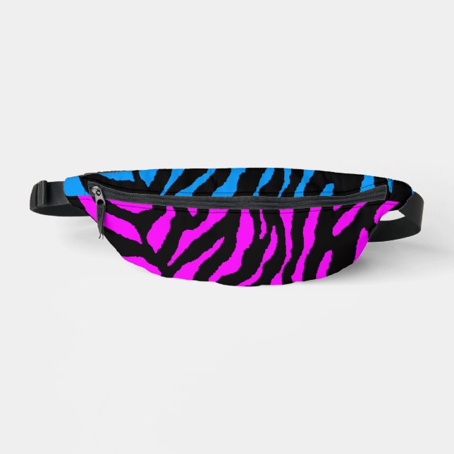 80s RETRO PINK BLUE TIGER STRIPES FANNY PACK (Front)