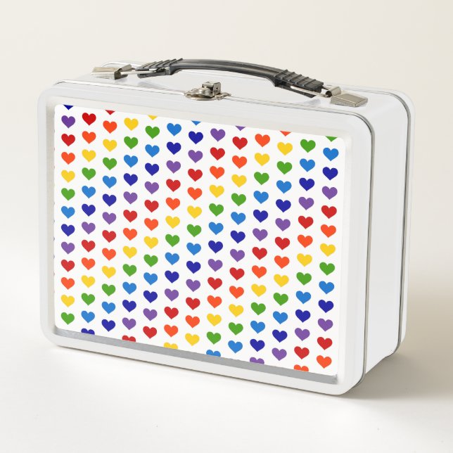 80's Retro Rainbow Hearts Metal Lunch Box (Front)
