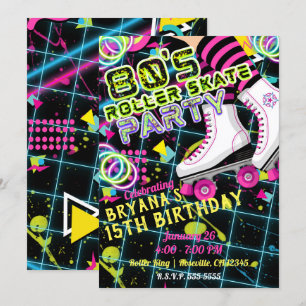 80's Retro Roller Skating Skate Birthday Party Invitation