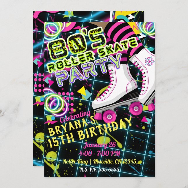 80's Retro Roller Skating Skate Birthday Party Invitation (Front/Back)