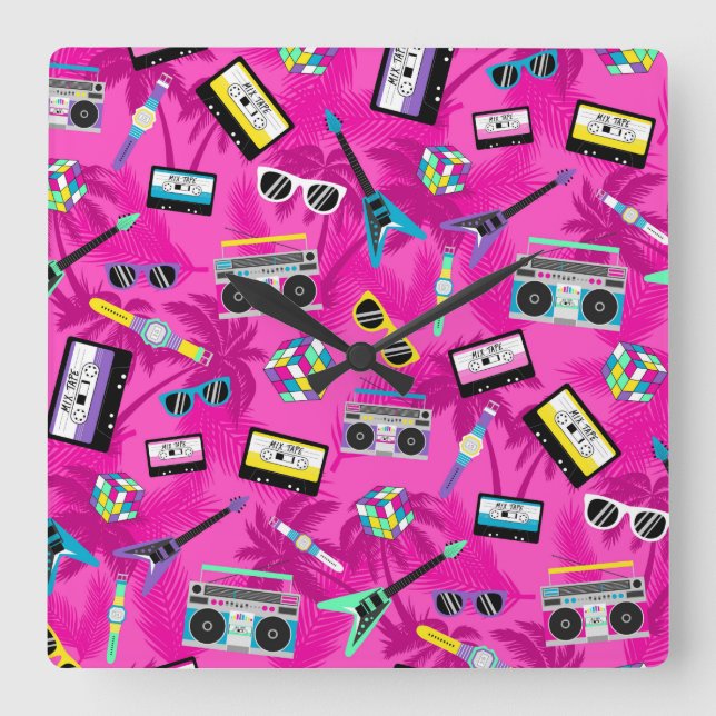 80s retro square wall clock (Front)