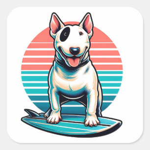 80's retro style bull terrier dog square sticker