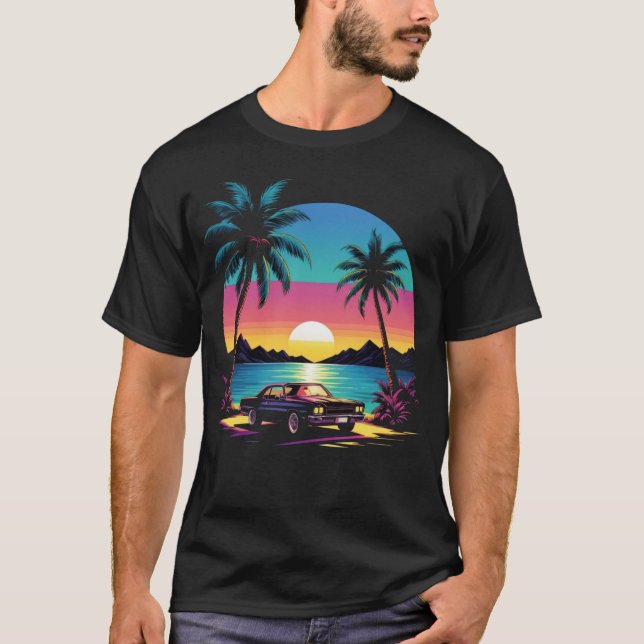 80s Retro Style Sunset with Car T-Shirt (Front)