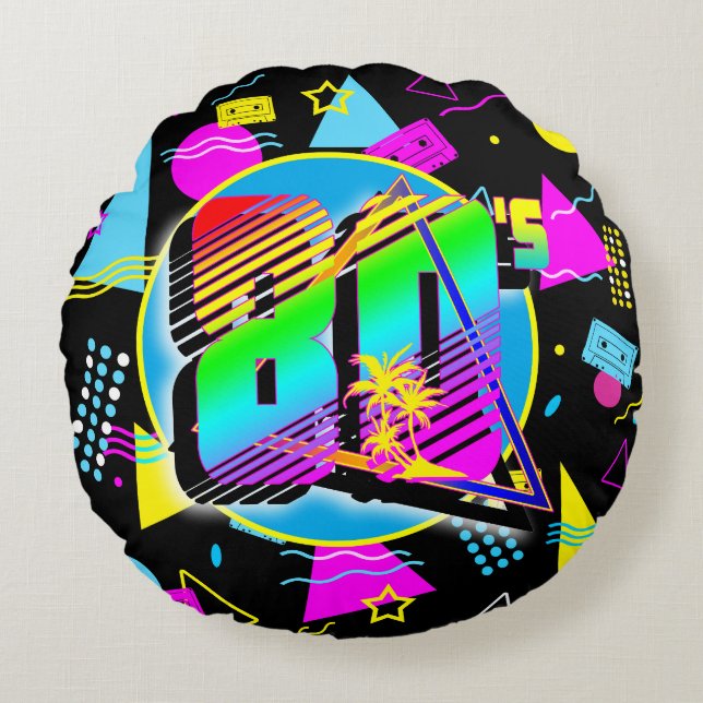 80'S RETRO VINTAGE OLD SCHOOL STYLE ROUND CUSHION (Front)