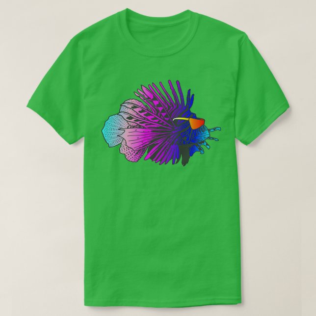 80s Retrowave Outrun Synthwave Lionfish Fish T-Shirt (Design Front)