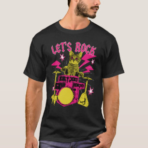80s Rock N Roll Girl Cat Let's Rock T-Shirt