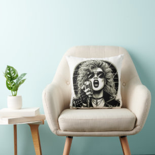 80s Rocker chick female singer ink illustration  Cushion