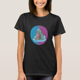80s Shark Angry Scary Sunset Retro Vintage Shark T-Shirt