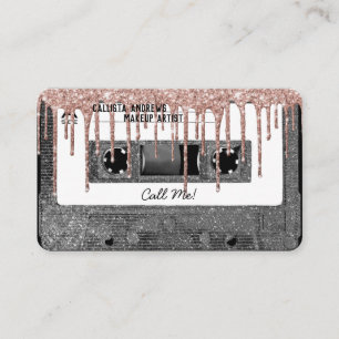 80's Silver Glitter Drip Cassette Tape Mixtape Business Card