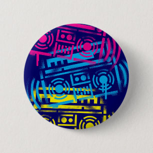80's Stenciled Boomboxes 6 Cm Round Badge