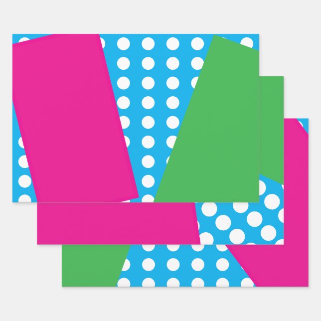 80s style bold shapes and colours wrapping paper sheet (Set)