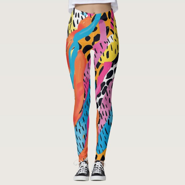 80s style bright colours Leggings for her (Front)
