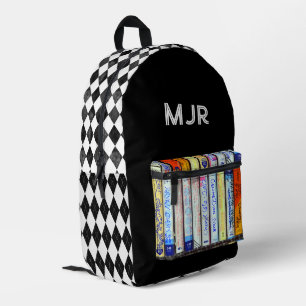 80's style cassette & argyle printed backpack