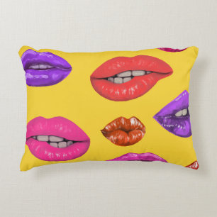 80's style: colourful lips pattern. decorative cushion