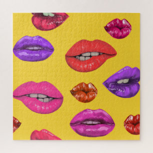 80's style: colourful lips pattern. jigsaw puzzle