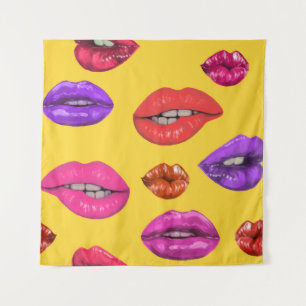 80's style: colourful lips pattern. tapestry