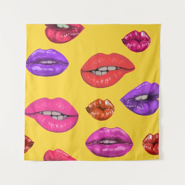 80's style: colourful lips pattern. tapestry (Front)