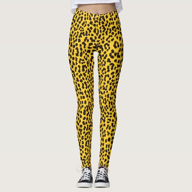 80s Style Neon Yellow Leopard Print Leggings (Front)