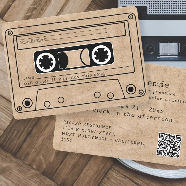 80s Style Retro Music Tape Wedding Invitation (80s Style Retro Music Tape Wedding Invitation by Ricaso. Modern quirky invites for the fun couple)