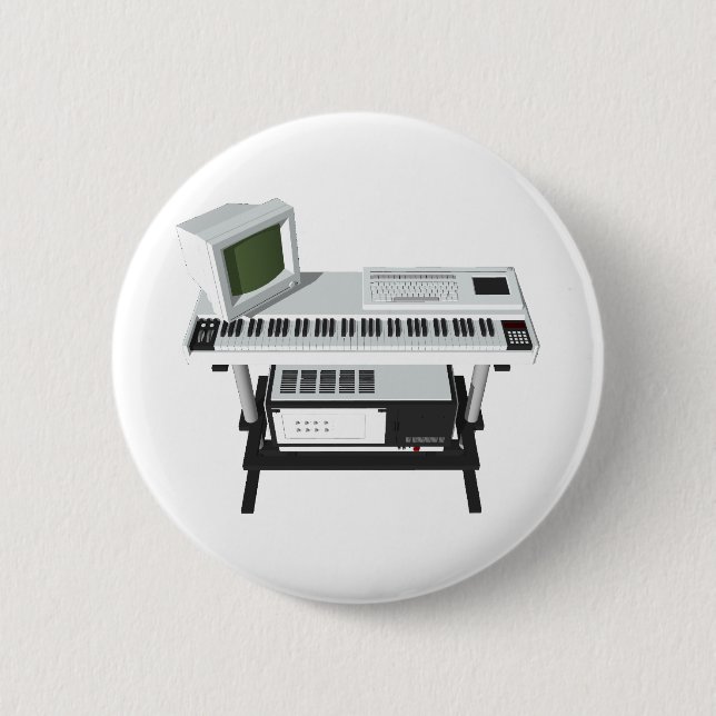 80's Style Sampler Keyboard: 3D Model: 6 Cm Round Badge (Front)