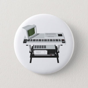 80's Style Sampler Keyboard: 3D Model: 6 Cm Round Badge