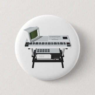 80's Style Sampler Keyboard: 3D Model: 6 Cm Round Badge
