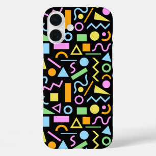 80s Style Shape Pattern Colour on Black iPhone 16 Plus Case