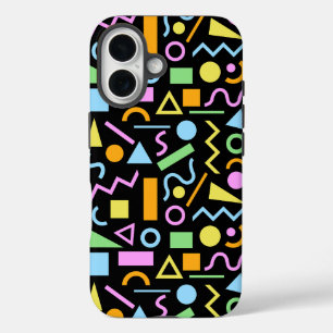 80s Style Shape Pattern Colour on Black iPhone 16 Case