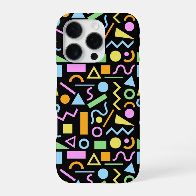 80s Style Shape Pattern Colour on Black iPhone Case (Back)