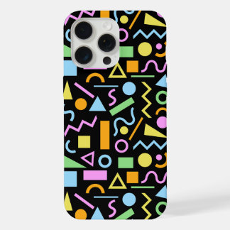 80s Style Shape Pattern Colour on Black iPhone 15 Pro Max Case