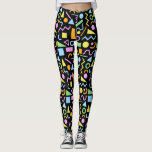 80s Style Shape Pattern Colour on Black Leggings<br><div class="desc">1980s style surface pattern design in colourful shapes of green,  yellow,  blue and yellow on a black background.</div>