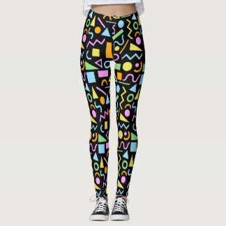 80s Style Shape Pattern Colour on Black Leggings