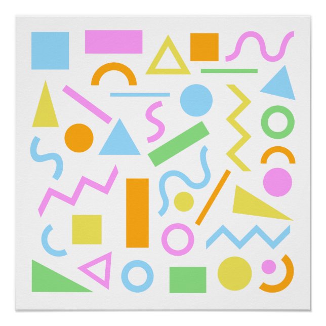 80s Style Shape Pattern Colour on White Poster (Front)