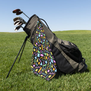 80s Style Shape Rpt Pattern Colour on Black Golf Towel