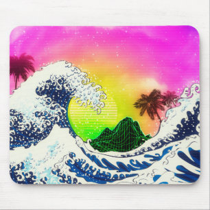 80s style The great wave and palm trees Mouse Mat