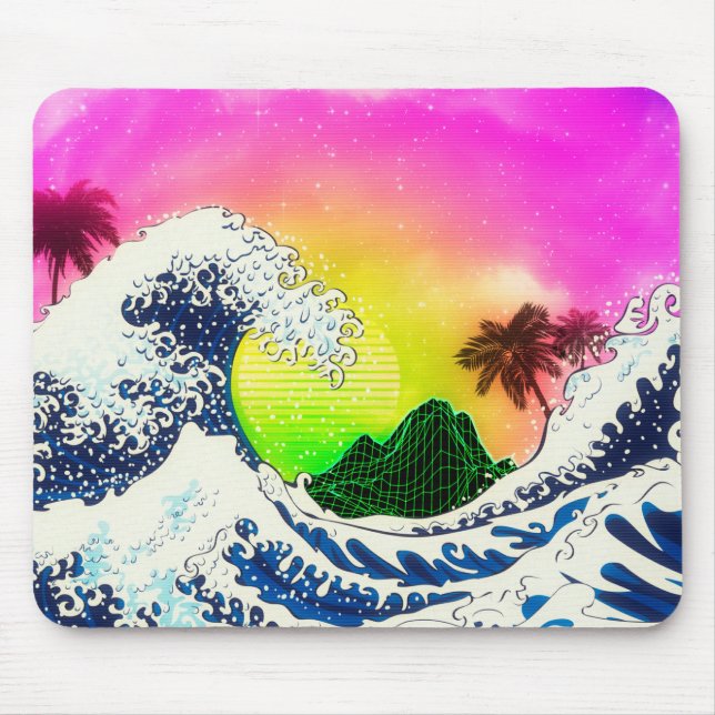 80s style The great wave and palm trees Mouse Mat (Front)