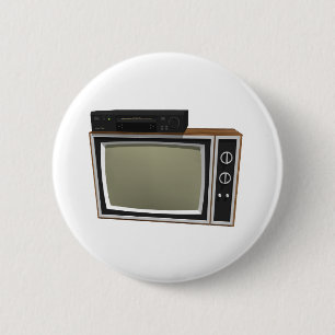 80's Style TV and VCR: 3D Model 6 Cm Round Badge