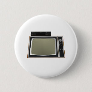 80's Style TV and VCR: 3D Model 6 Cm Round Badge