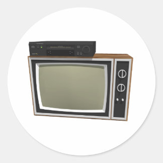 80's Style TV and VCR: 3D Model Classic Round Sticker