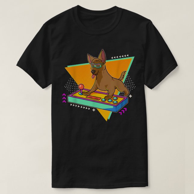 80s Swag 3D Gamer Dog Video Game Player Pet Sitter T-Shirt (Design Front)