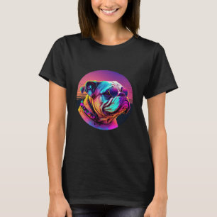 80s Synthwave Bulldog with a Retro Aesthetic T-Shirt