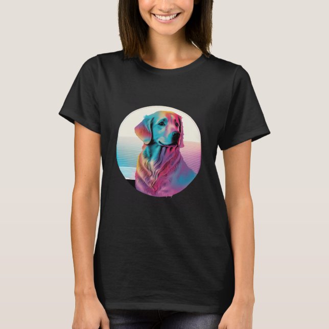 80s Synthwave Golden Retriever with a Retro Aesthe T-Shirt (Front)