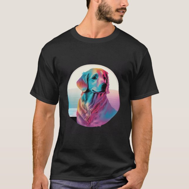 80s Synthwave Golden Retriever with a Retro Aesthe T-Shirt (Front)