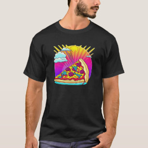 80s Synthwave Pizza with a Retro Aesthetic T-Shirt