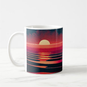 80s Synthwave Red Sea And Vintage Sunset Coffee Mug